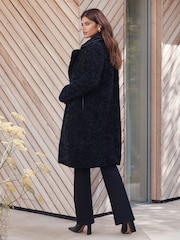 Lipsy Black Teddy Borg Coat with Faux Leather Trim - Image 4 of 5