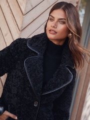 Lipsy Black Teddy Borg Coat with Faux Leather Trim - Image 5 of 5