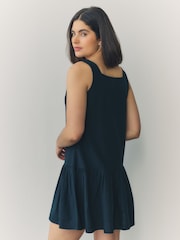 Navy Blue Square Neck Tiered Mini Boho Dress - Image 3 of 9