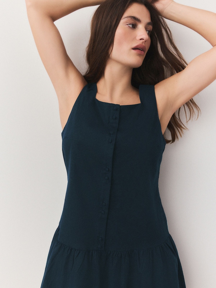 Buy Navy Blue Square Neck Tiered Mini Boho Dress from Next USA
