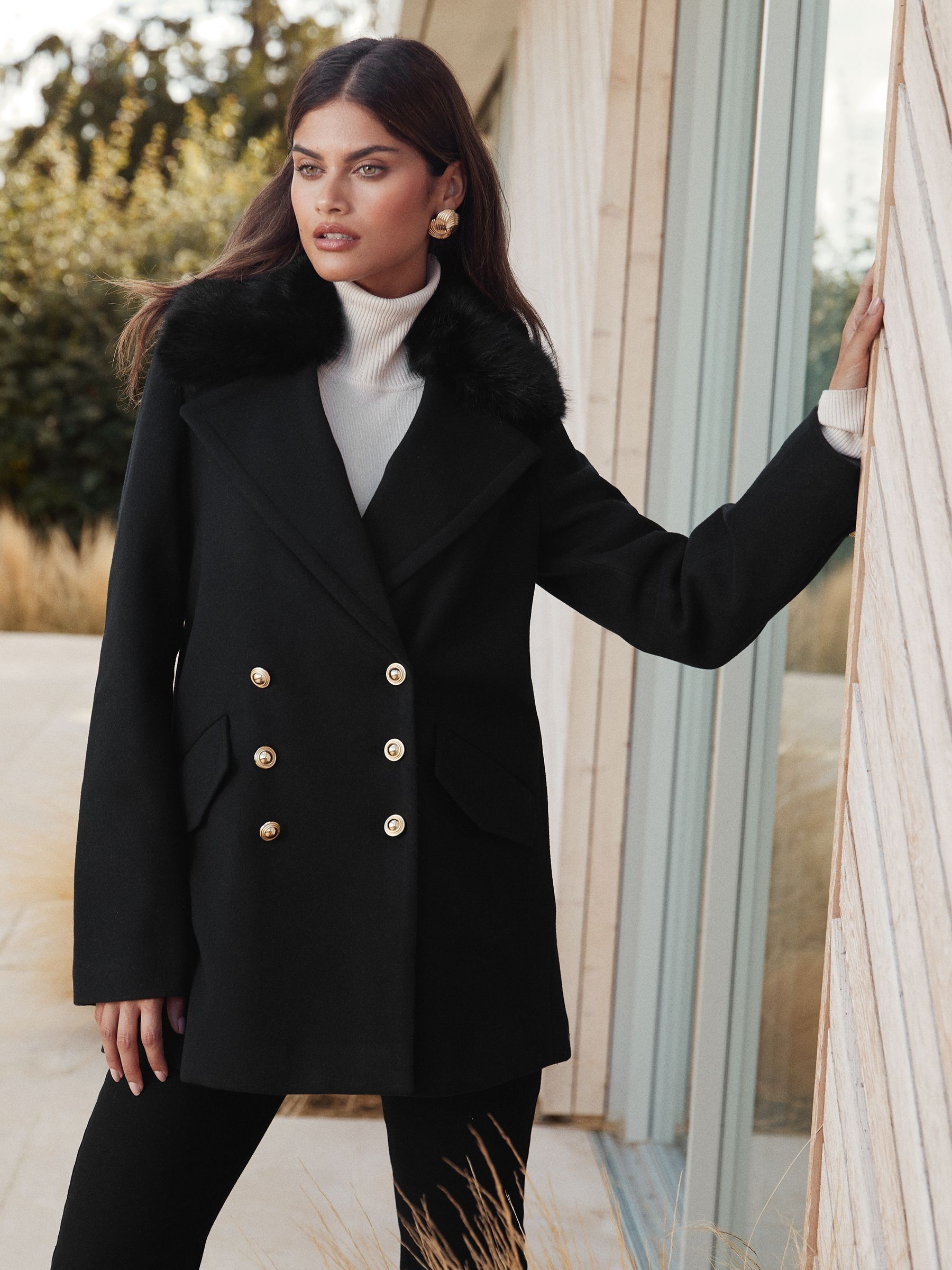 Buy Lipsy Black Dolly Coat with Faux-Fur Collar from the Next UK