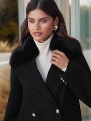Lipsy Black Dolly Coat with Faux-Fur Collar - Image 4 of 4