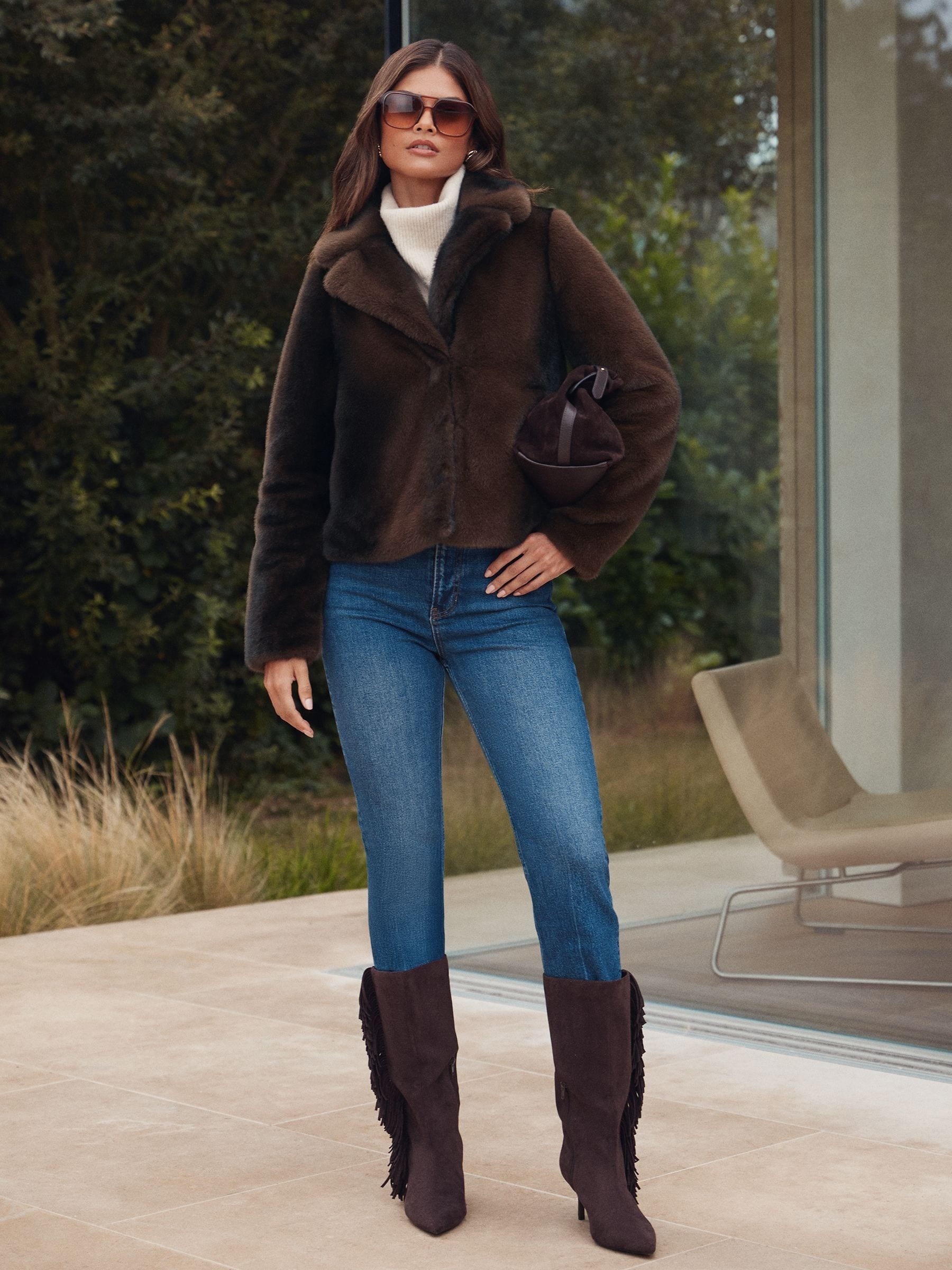 Buy Lipsy Mink Brown Short Collared Coat from the Next UK online shop