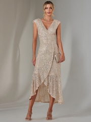 Jolie Moi Silver Sequin Ruffle Hem Maxi Dress - Image 1 of 6