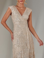 Jolie Moi Silver Sequin Ruffle Hem Maxi Dress - Image 3 of 6