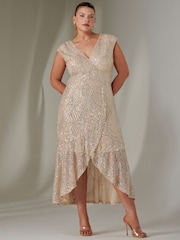 Jolie Moi Silver Sequin Ruffle Hem Maxi Dress - Image 4 of 6