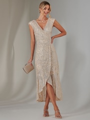 Jolie Moi Silver Sequin Ruffle Hem Maxi Dress - Image 5 of 6