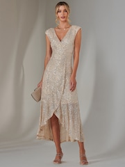 Jolie Moi Silver Sequin Ruffle Hem Maxi Dress - Image 6 of 6