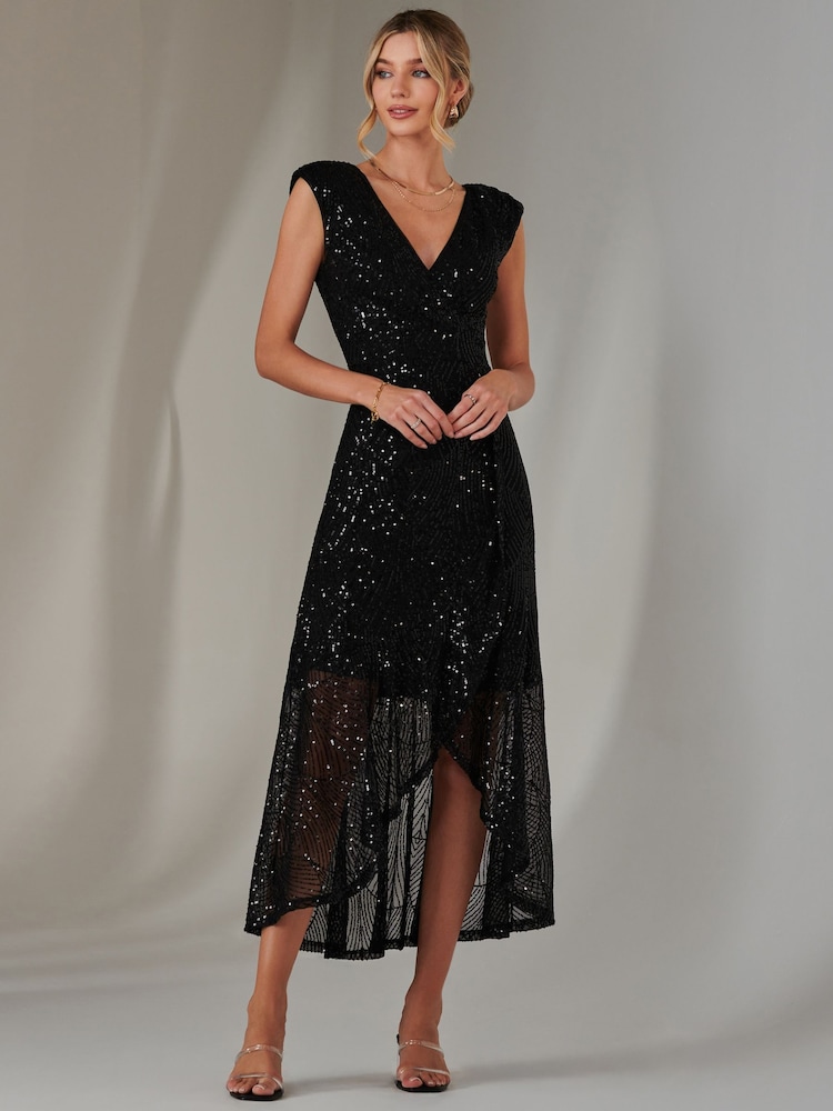 Negro - Vestido largo con volantes y lentejuelas de Jolie Moi - Imagen 1 de 6 Negro - Vestido largo con volantes y lentejuelas de Jolie Moi - Imagen 1 de 6