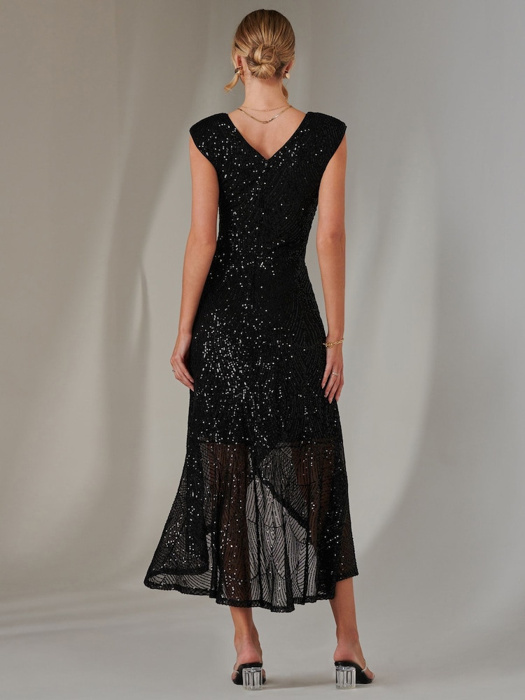 Negro - Vestido largo con volantes y lentejuelas de Jolie Moi - Imagen 2 de 6 Negro - Vestido largo con volantes y lentejuelas de Jolie Moi - Imagen 2 de 6