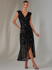 Jolie Moi Black Sequin Ruffle Hem Maxi Dress - Image 4 of 6