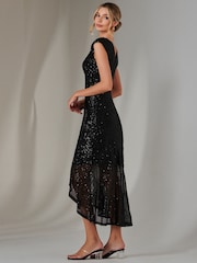 Jolie Moi Black Sequin Ruffle Hem Maxi Dress - Image 5 of 6