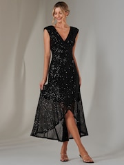 Jolie Moi Black Sequin Ruffle Hem Maxi Dress - Image 6 of 6