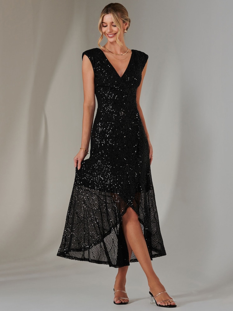 Negro - Vestido largo con volantes y lentejuelas de Jolie Moi - Imagen 6 de 6 Negro - Vestido largo con volantes y lentejuelas de Jolie Moi - Imagen 6 de 6