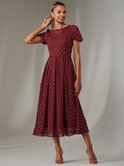 Jolie Moi Red Spot Chiffon Midimix Dress - Image 1 of 6