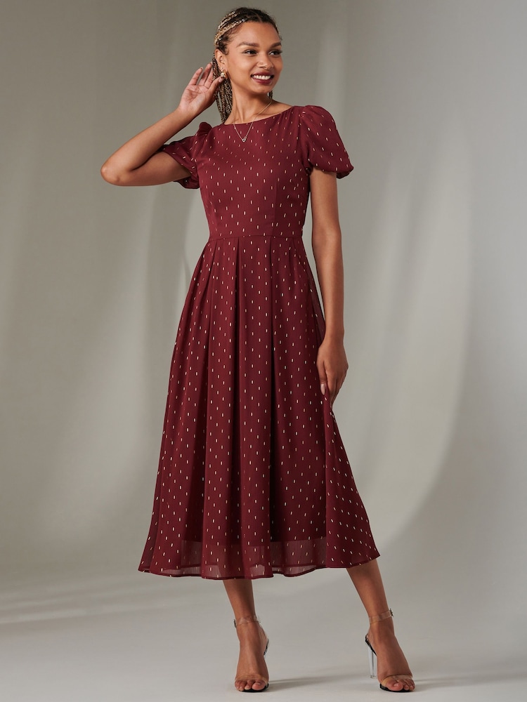 Jolie Moi Red Spot Chiffon Midimix Dress - Image 1 of 6