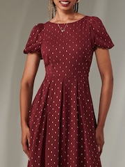 Jolie Moi Red Spot Chiffon Midimix Dress - Image 5 of 6