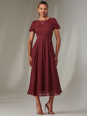 Jolie Moi Red Spot Chiffon Midimix Dress - Image 6 of 6