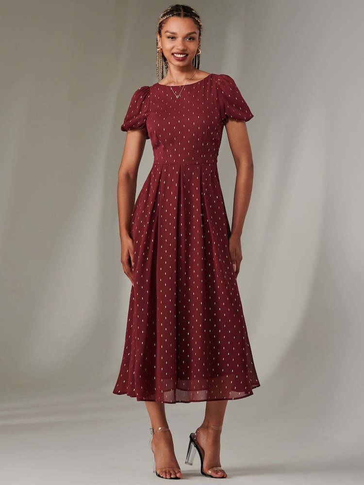 Jolie Moi Red Spot Chiffon Midimix Dress - Image 6 of 6