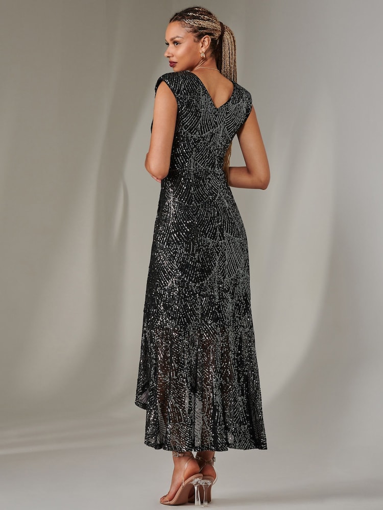 Jolie Moi Black/Dark Sequin Ruffle Hem Maxi Dress - Image 2 of 6