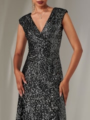 Jolie Moi Black/Dark Sequin Ruffle Hem Maxi Dress - Image 3 of 6
