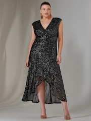Jolie Moi Black/Dark Sequin Ruffle Hem Maxi Dress - Image 4 of 6
