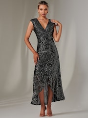 Jolie Moi Black/Dark Sequin Ruffle Hem Maxi Dress - Image 5 of 6