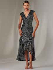 Jolie Moi Black/Dark Sequin Ruffle Hem Maxi Dress - Image 6 of 6