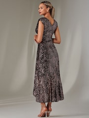 Jolie Moi Black  Chrome Sequin Ruffle Hem Maxi Dress - Image 2 of 6