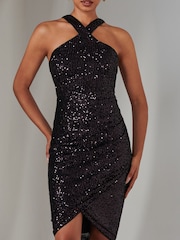 Jolie Moi Purple Sequin Halter Neck Wrap Dress - Image 5 of 6
