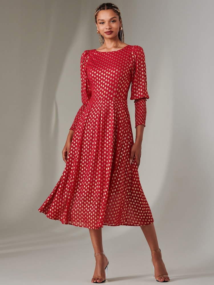 Rojo - Jolie Moi Puff Sleeve Gold Spotty Midaxi Dress - Imagen 1 de 6 Rojo - Jolie Moi Puff Sleeve Gold Spotty Midaxi Dress - Imagen 1 de 6