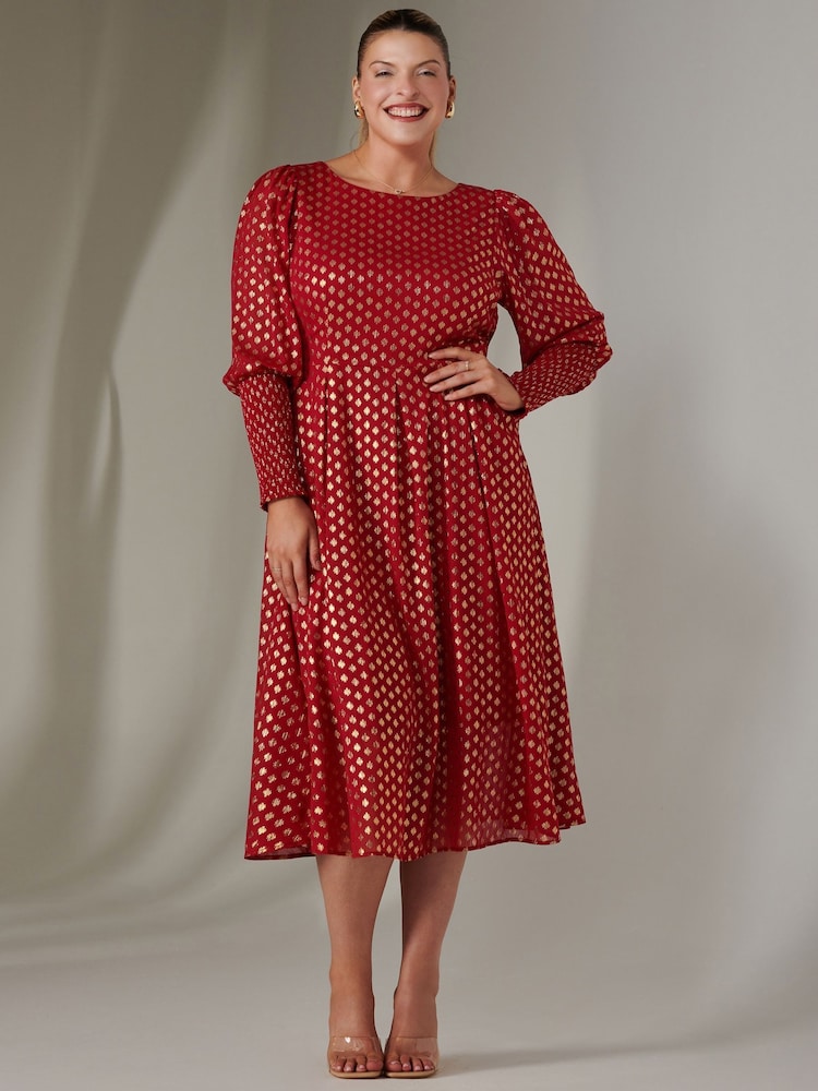 Rojo - Jolie Moi Puff Sleeve Gold Spotty Midaxi Dress - Imagen 2 de 6 Rojo - Jolie Moi Puff Sleeve Gold Spotty Midaxi Dress - Imagen 2 de 6