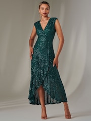 Jolie Moi Green Sequin Ruffle Hem Maxi Dress - Image 1 of 6