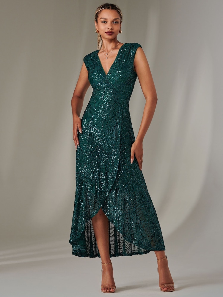 Verde - Vestido largo con volantes y lentejuelas de Jolie Moi - Imagen 1 de 6 Verde - Vestido largo con volantes y lentejuelas de Jolie Moi - Imagen 1 de 6
