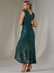 Jolie Moi Green Sequin Ruffle Hem Maxi Dress - Image 2 of 6