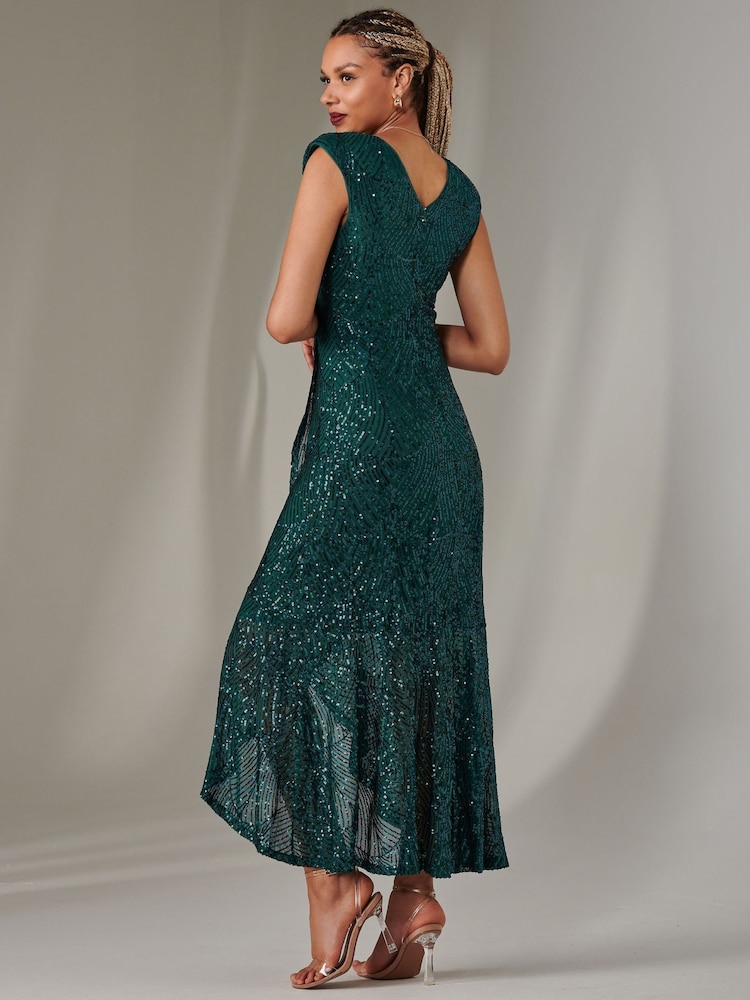 Jolie Moi Green Sequin Ruffle Hem Maxi Dress - Image 2 of 6
