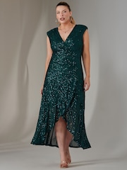 Jolie Moi Green Sequin Ruffle Hem Maxi Dress - Image 4 of 6