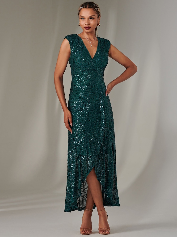 chinese dress ladies Luxurious Cowl Neck Sequin Maxi Dress Champagne