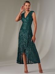 Jolie Moi Green Sequin Ruffle Hem Maxi Dress - Image 6 of 6