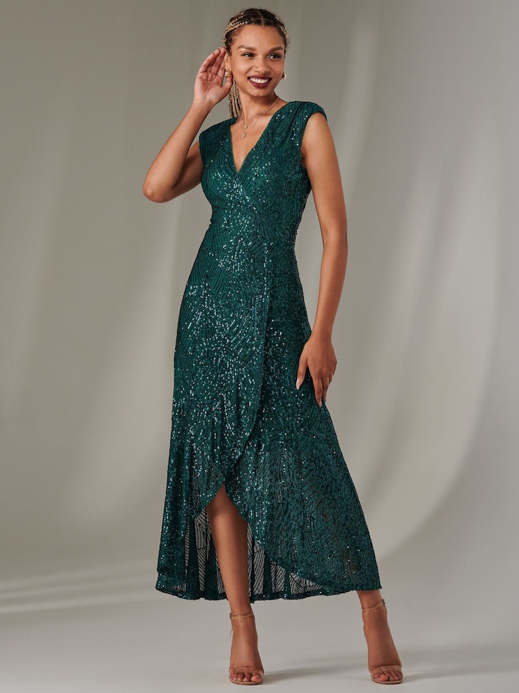 Verde - Vestido largo con volantes y lentejuelas de Jolie Moi - Imagen 6 de 6 Verde - Vestido largo con volantes y lentejuelas de Jolie Moi - Imagen 6 de 6