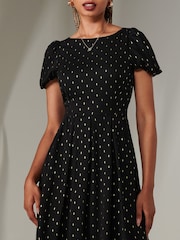 Jolie Moi Black Spot Chiffon Midimix Dress - Image 3 of 5