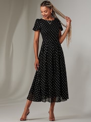 Jolie Moi Black Spot Chiffon Midimix Dress - Image 5 of 5