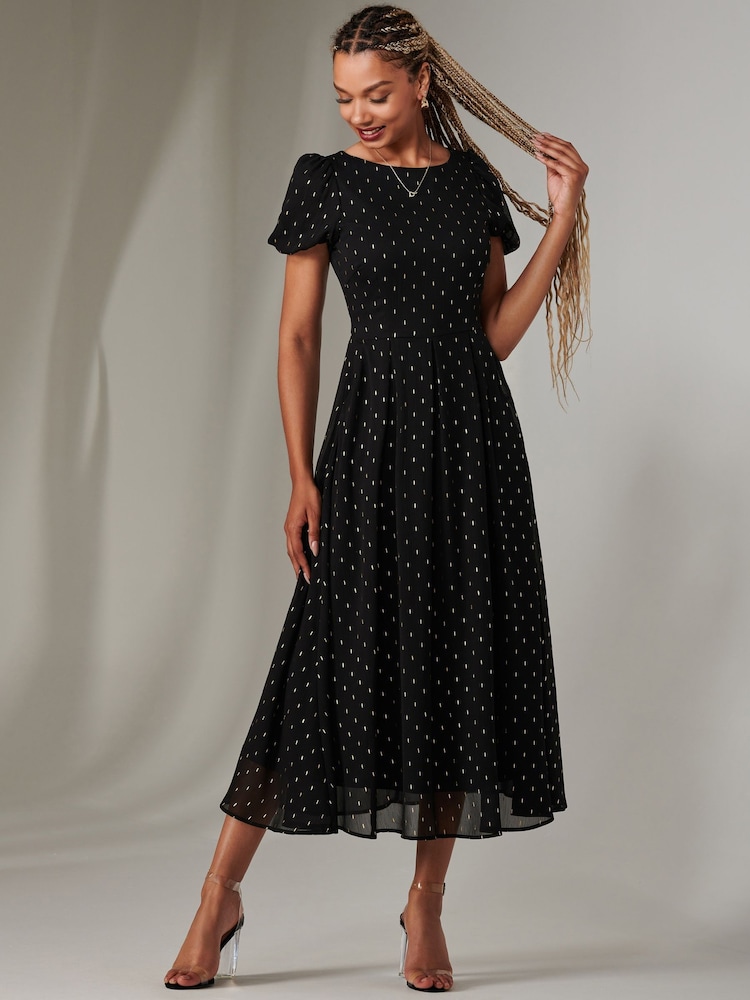 Jolie Moi Black Spot Chiffon Midimix Dress - Image 5 of 5