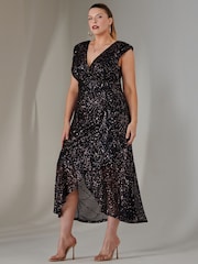 Jolie Moi Blue Sequin Ruffle Hem Maxi Dress - Image 4 of 6