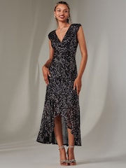 Jolie Moi Blue Sequin Ruffle Hem Maxi Dress - Image 5 of 6