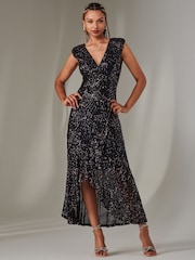 Jolie Moi Blue Sequin Ruffle Hem Maxi Dress - Image 6 of 6