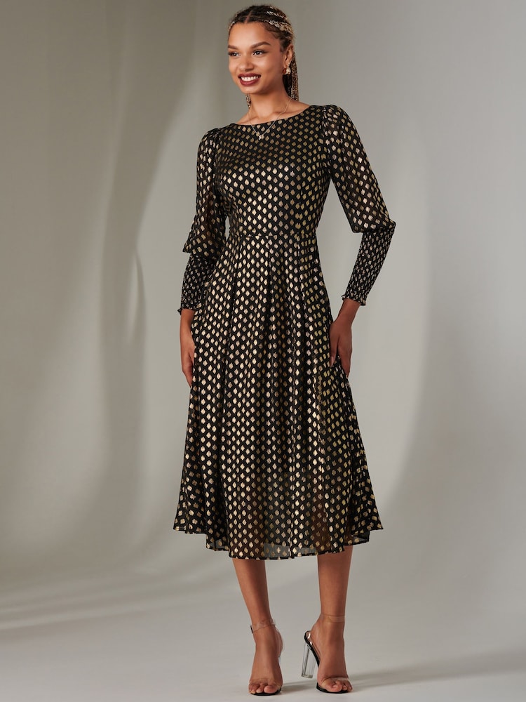Negro - Jolie Moi Puff Sleeve Gold Spotty Midaxi Dress - Imagen 1 de 6 Negro - Jolie Moi Puff Sleeve Gold Spotty Midaxi Dress - Imagen 1 de 6