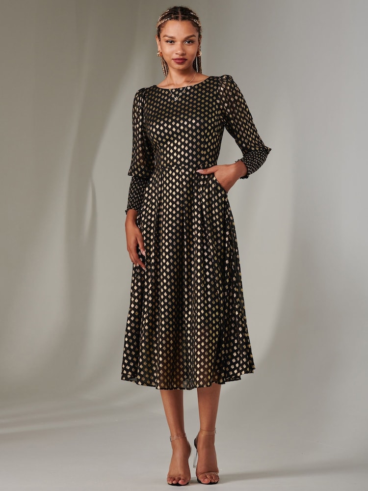 Negro - Jolie Moi Puff Sleeve Gold Spotty Midaxi Dress - Imagen 6 de 6 Negro - Jolie Moi Puff Sleeve Gold Spotty Midaxi Dress - Imagen 6 de 6