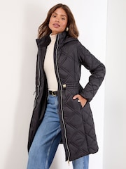 Lipsy Black Mid Length Shower Resistant Padded Coat - Image 1 of 5