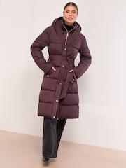 Lipsy Plum Funnel Double Layer Belted Longline Coat - Image 1 of 4